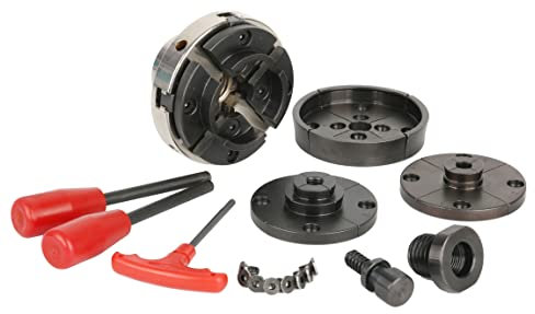 VINWOX SCR4-4NV-SET 4 Wood Lathe Scroll Chuck Set, 4-Jaw Self-Centering With Nickle Electric Coating Body & 1x8TPI Thread & 3/4x16TPI Adapter