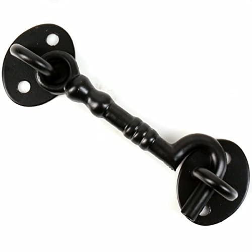 4 Inch Black Cabin Hook & Eye Latch – Traditional Cast Iron Garden Gate Catch, Shed Door Latch with Screws, Outdoor Silent Catch for Doors and Gates