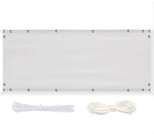 Timizi Balkon Sichtschutz Balkonabdeckung 100x200cm, Blickdichte Balkonverkleidung Wasserabweisend Sonne Schutz Sichtschutzplane für Balkon und Terrasse Garten. - Weiß