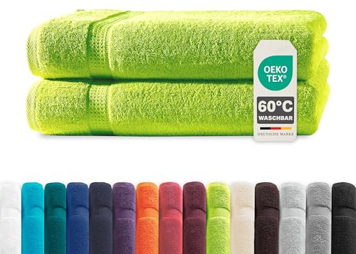 Müskaan® 2er Handtuch Set Apfelgrün, 100% Baumwolle, 70x140cm, 500g/m² – Öko-Tex, Frottee Handtücher Set Baumwolle, Duschtücher 70x140cm, Handtuchset Grün für Bad, 60°C waschbar, Frotteetücher
