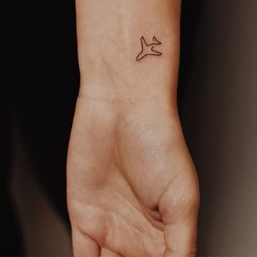 Inkster Tattoo - One Line Flugzeug | vegane & wasserfeste Temporäre Tattoos für Erwachsene - EU-Kosmetikzertifizierte Farbe - revolutionäres 2 Wochen Tattoo | Premium Klebetattoos & Fake Tattoo
