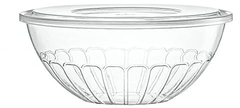Decorline - Set de 3 Bols Saladier rond à fruits avec Couvercles | en Plastique Re-utisable incassable et sans BPA | diamètre 25 cm, capacité 2,5 litres - Transparent