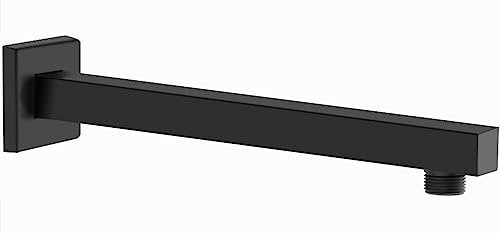 Drenky Brazo de Ducha Negro, Cuadrado 40 cm Extensión de Pared, Acero Inoxidable A2 V2A Para Alcachofas Fijas, Acabado Lacado Negro