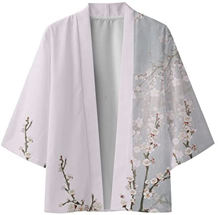 Beokeuioe Kimono para hombre Japón Happi Kimono Primavera-Verano Chaqueta Yukata Coat Ukiyoe Baggy Kimono Cardigan Tradicional Japonés Haori Disfraz, A violeta., XL