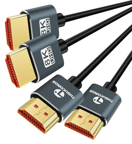 Thsucords 8K 4K Cable HDMI Ultra Delgado 0,5M 2 Unidades, Fino Flexible HDMI 2.1 Alta Velocidad 4K@120Hz 8K@60Hz 48gbps compatible con Roku TV/HDTV/PS5/Blu-Ray