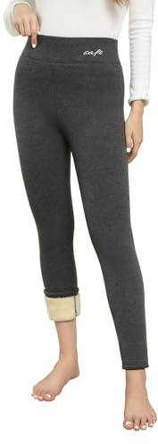 UMIPUBO Women's Fleece Lined Leggings Thermal Tights Winter Thick Stretchy Leggings High Waisted Plush Warm Ribbed Slim Fit Pants Trousers for Ladies (Dark Grey, M)