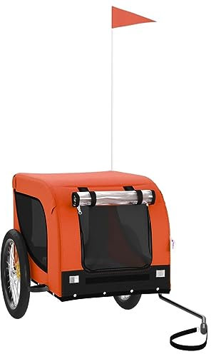 vidaXL Fahrradanhänger für Hunde, Hundeanhänger mit Reflektoren Flagge, Hundetransporter Maximale Belastbarkeit 45kg, Orange Schwarz Oxford-Gewebe Eisen
