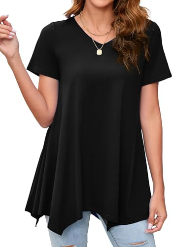 Enmain Camiseta Mujer Manga Corta Top Túnica Blusa Larga on Cuello en V Talla Grande Tops de Colores Sólidos/Estampadas T Shirt para Mujeres S-3XL