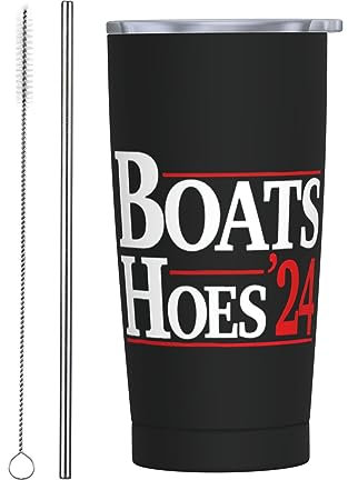 FJAUOQ Boats and Hoes 2024 Election Stainless Steel Skinny Tumbler Travel Cup 20 Oz Double Wall Slim Insulated Coffee Mug with Splash Proof Lid & Straw & Cleaning Brush for Home Office