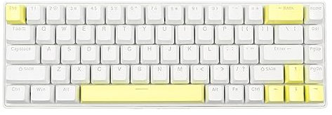 Yunseity 60% Mechanical Keyboard, 68 Keys Compact Keyboard, Wired Computer Gaming Keyboard with RGB Backilit, Blue Switch, for Windows, Mac (White Yellow)