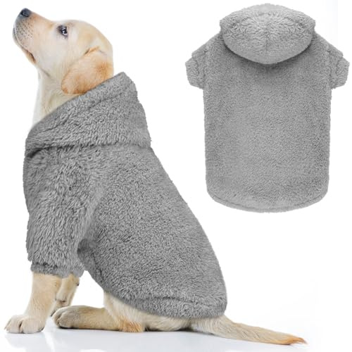 Fuzzy Hundepullover für mittelgroße Hunde, Hunde-Kapuzenpullover, weich, doppelseitig, Plüsch-Fleece, Haustiermantel, Sherpa-Kapuzen-Sweatshirt (Grau, M)