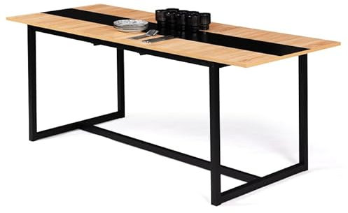 IDMarket - Table à Manger Extensible Rectangle Dover 6-10 Personnes Bande Centrale Noire Design Industriel 160-200 cm