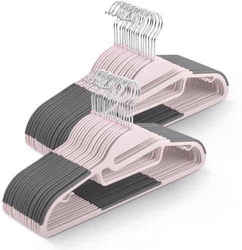 KEPLIN rutschfeste Kleiderbügel – langlebiges, schlankes Design für platzsparende Aufbewahrung mit 360°-Drehgelenk, Krawatten-Organizer, Gurthaken und S-förmiger Öffnung, Rouge (41 x 22 cm)