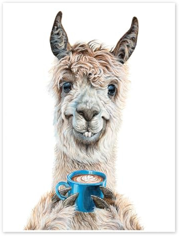 Posterlounge Lama Latte Poster | 50 x 70 cm von Holly Simental Weiß Wandbilder Wanddeko
