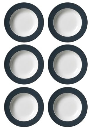 Ritzenhoff & Breker Doppio Suppenteller, 6er Set, Teller tief mit farbigem Rand, Essteller, Porzellan, Anthrazit, Ø 22 cm, 430219