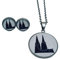 Kölner Dom Schmuckset schwarz auf weiß bestehend aus Halskette mit Anhänger und Ohrstecker ODER Clips (Edelstahl) (mit Ohrsteckern)