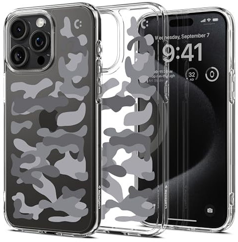 Spigen Ultra Hybrid for iPhone 15 Pro Max Case, [Military Grade Shockproof] [Long Lasting Clarity] Phone Cover - Military Camo Black