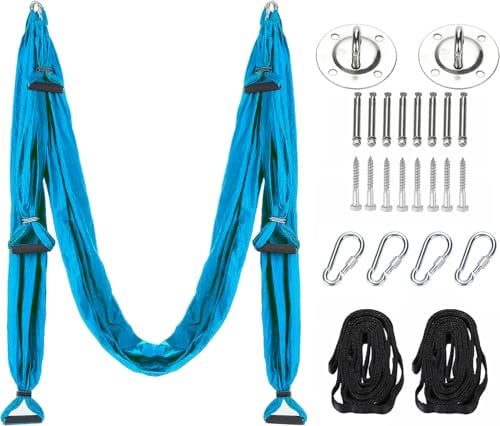 Aerial Yogatuch Ausrüstung enthalten 2 Erweiterungen Riemen und Decke Montage-Kit Aerial Yoga Towel Sensory Swing (Zartes Blau)