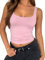 FOFAINWE Damen ärmellos Quadratischer Ausschnitt Tank Top Double Layer Basic Crop Tops Sommer Fitness Workout Casual Tops(Rosa,S)