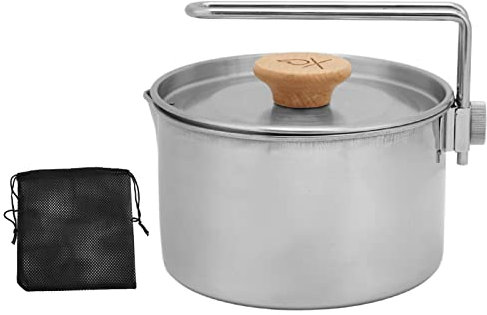 NOENNULL Olla de acero inoxidable de 1 litro con tapa y asa plegable, portátil, para camping, camping, camping, multifuncional, caja para camping, senderismo, picnic