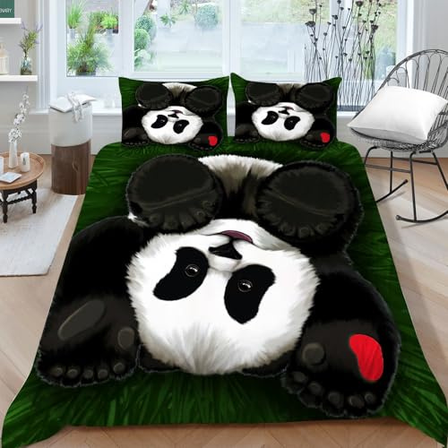 ZZTBQ Karikatur Panda Bettwäsche Set 155x220 Kinder Bettwäsche Set Niedliches Panda Bettbezug und Kissenbezug für Kinder Jungen Mädchen Jugend Schlafzimmer