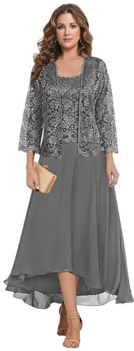 JAEDEN Brautmutterkleider Große Größen mit Jacke Damen Festliche Kleider für Hochzeit Stahlgrau 56