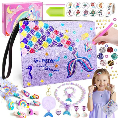 Meerjungfrau Geschenke für Mädchen, Geschenke Mädchen 6-12 Jahre Schmuck Haaraccessoire Set Enthält Halsketten Armbänder Ohrringe Haarnadeln usw, Geburtstagsgeschenk für Mädchen Kleine Kosmetiktasche