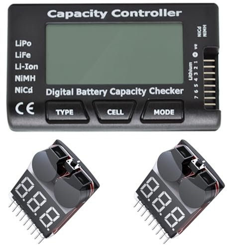 2PCS 2in1 1-8s Lipo Battery Voltage Tester RC Cellmeter 7 Digital Battery Capacity Checker Cell Meter Battery Checker Tester for Household Batteries