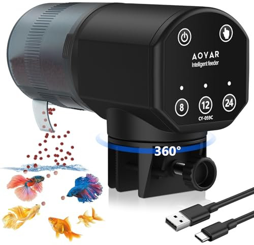 Futterautomat für Aquarium Automat Fische Futterspender: USB Wiederaufladbare Fischfutterspender,Feuchtigkeitsbeständig & 200ML Grosse Kapazität Fisch Futterautomaten für Aquarium Fischtank
