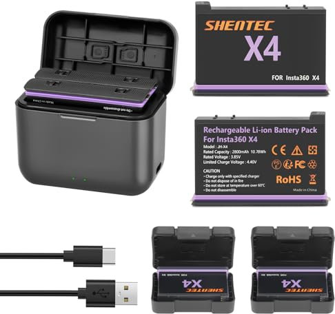 Shentec Li-ion 2800mAh Akku für Insta360 X4 Action Kamera Zubehör X4 Batterie Ersatzakku, mit Akku Schutzhülle