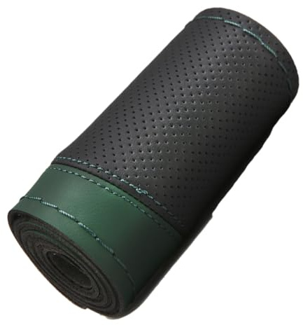 Aublinto Handgenähter Lenkradbezug nähende Lenkradhülle schweißabsorbierende Nähte Lenkradschutz Lederhülle für 38-cm-Lenkräder universelles für alle Jahreszeiten Dunkelgrün