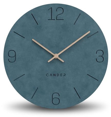 Cander Berlin MNU 2630 J Wanduhr lautlos ohne Tickgeräusche 30 cm analog Wohnzimmer modern Vintage blau Holz-Zeiger