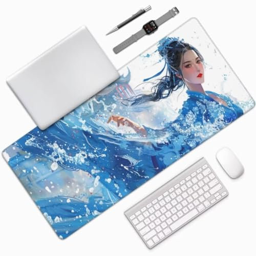 Blau Mauspad XXL Mauspad 600x300 mm Schreibtischunterlage, Wasserdicht Mauspad Krieger Mousepad XXL, Gaming Mauspad Groß Verbessert Präzision und Geschwindigkeit, für Gaming Zubehör Zimmer Deko -MU584