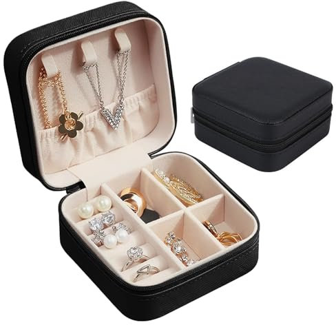 Schmuckaufbewahrung Reise,Schmucktasche,Schmuck Reiseetui,Schmuckschatulle,Kleines Schmuckkästchen,Schmuckaufbewahrung,Reise Schmucketui,Schmuckbox Reise klein für Frauen,Ehefrau,Mutter-Schwarz