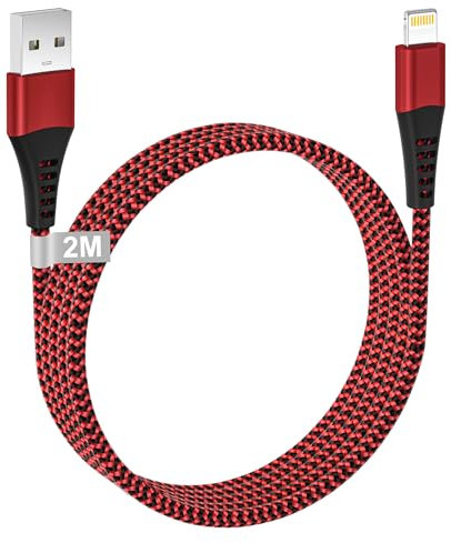 Cable iPhone 2M [Certificado Apple MFi], Cargador iPhone Carga Rápida 2M Largo Cable Cargador iPhone Nylon Cable Lightning USB iPhone Cable para iPhone 14/13/12/11 Pro Max/XS/XR/X/8/7/6/6s/5s/SE,iPad