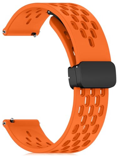 CeiBand 22mm 20mm Silicone Sports Strap, Quick Release Smart Watch Band for Men Women, with Anti-Slip Magnetic Buckle Waterproof Silicone Breathable Replacement Bracelet - (22mm Orange)