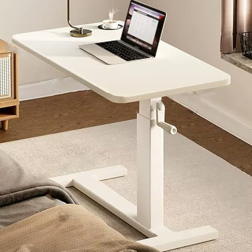 Überbetttisch mit Rollen und USB-Nachttisch mit künstlicher Platte, multifunktionaler Computer-Nachttisch, höhenverstellbar für Zuhause, Büro, Krankenhaus (weiß)