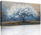 MHARTK66 Blau Weißer Blumenbaum Leinwand Bilder, 73x146 cm XXL Wandbilder Wohnzimmer Lebensbaum Bild Aesthetic, Modern Wanddeko Kunstdruck Schlafzimmer Esszimmer Büro Küche Badezimmer