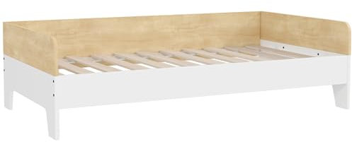 AIYAPLAY Kinderbett, Bett mit Lattenrost, 143,5 x 74 cm, mit hohen Seitenteilen, Kinderzimmermöbel, niedriges Design, aus Holz, weiß