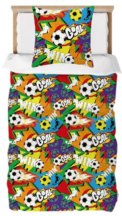 DJDEA Kinderbettwäsche 135x200cm Jungen Fußball Bettwäsche mit Reißverschluss, 2-teiliges Bettwäsche Kinder mit 80x80 Kissenbezug