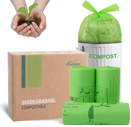 JENCENBIO Sacs poubelle à compost avec poignée, 20 L, extra épais 20 microns, sacs à déchets pour cuisine, salle de bain, bureau, US BPI ASTM D6400 et Europe OK compost Home