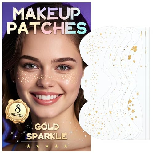 vaneria 8 PCS freckle glitter tattoo,Tatouage visage taches de rousseur pailletées,Avec autocollant pour le maquillage des yeux,Pour le maquillage du visage,Party Festivals (Gold)