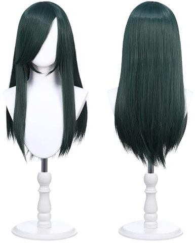 60cm Universelle Kostümperücke mit 2 Haarnetzen für Cosplay, Halloween & Themenpartys (Dunkelgrün)