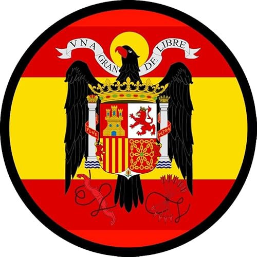 Parche de bandera de España franquista águila redondo 7,6 cm diámetro tela impresa sublimado borde hilo negro y tela de gancho macho trasero - 1 unidad