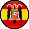 Parche de bandera de España franquista águila redondo 7,6 cm diámetro tela impresa sublimado borde hilo negro y tela de gancho macho trasero - 1 unidad
