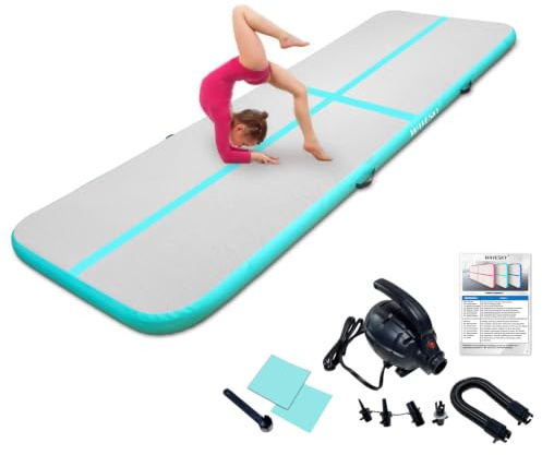 Aufblasbare Air Matte Tumble Track, 3m 4m Tumbling Matte Turnmatte, 10cm hoch rutschfeste Gymnastikmatte für Zuhause, Outdoor, Fitness, Yoga, Training, Cheerleading, Wassersport(Grün,300x100x10cm)