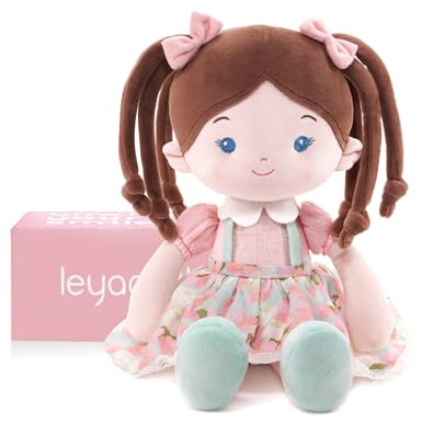 LeyaDoll Weiche Stoffpuppe 40cm,Baby Puppe Spielzeug ab 1 Jahr | Rosa Geschenkbox inklusive, kuscheliger Begleiter für Babys, gesticktes Gesicht, extra weich und maschinenwaschbar.