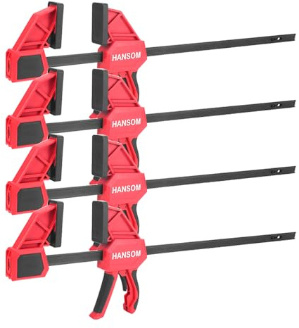 HANSOM Upgraded 4-Pack 24 Inch Woodworking Clamps,Bar Clamps Heavy Duty 350LBS Throat Depth 3-1/3”,One-Handed Quick Grip/Spreader Wood Clamps Set with Quick Change Button