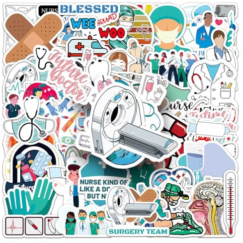 Medical Science Stickers |50Pcs Doctor Nurse Waterproof Vinyl Decals | Removable Reusable Peel & Stick Decoration for Water Bottles Bicycle Laptop Luggage Mobile Phone Skateboard Guitar