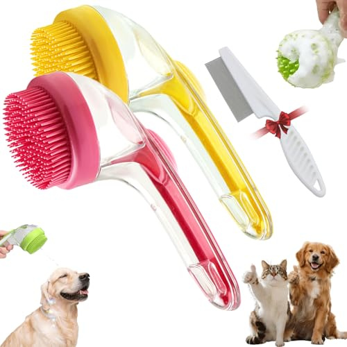 Graddi Soothawash Pro, 2025 New 2 in 1 Dog Bath Brush with Built-In Shampoo Dispenser, Grooming Massage Brush for Long Short Haired Dogs Cats Shower Supplies Set (Red+Yellow)